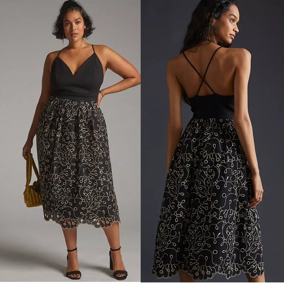 NEW Anthropologie Maeve Eyelet Midi Dress size L